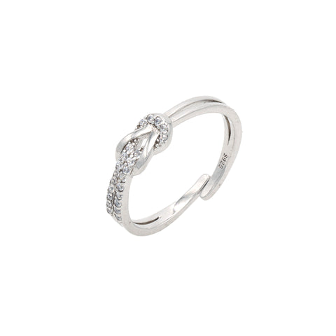 Silver infinity knot diamond adjustable ring