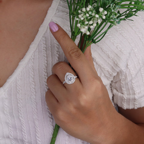 Water Drop Zircon Diamond Silver Ring