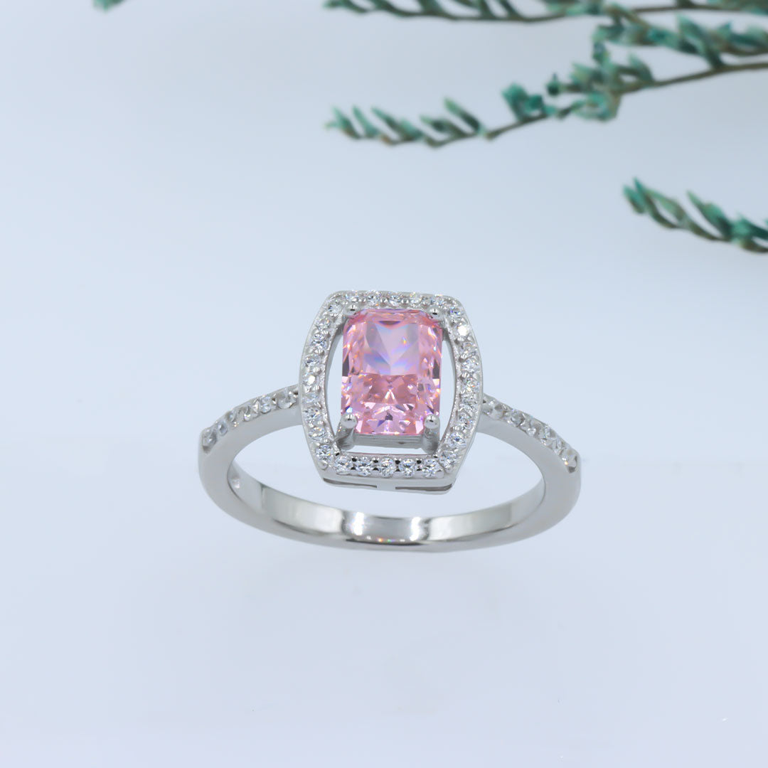 Silver pink sapphire diamond ring