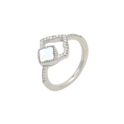 Silver Double Rhombus Shape  Ring With Mother of Pearls