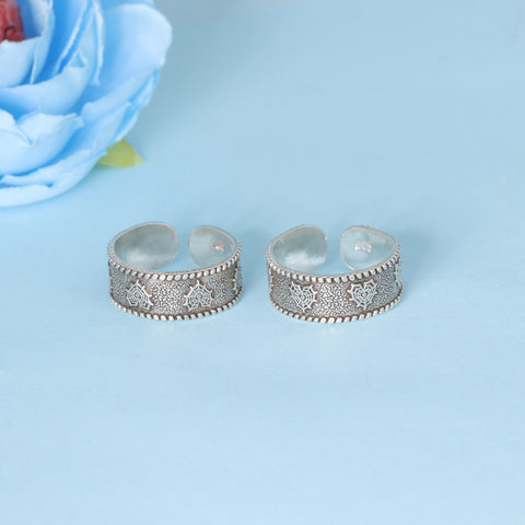 925 Sterling Silver Floral Pattern Toe Rings for Women