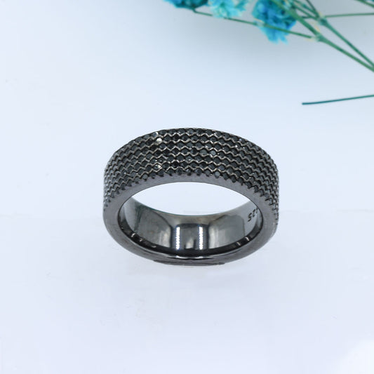 Silver Black Diamond Band Ring