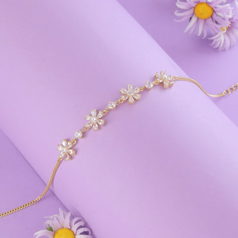 18K Gold-Plated Floral CZ Bracelet for Women