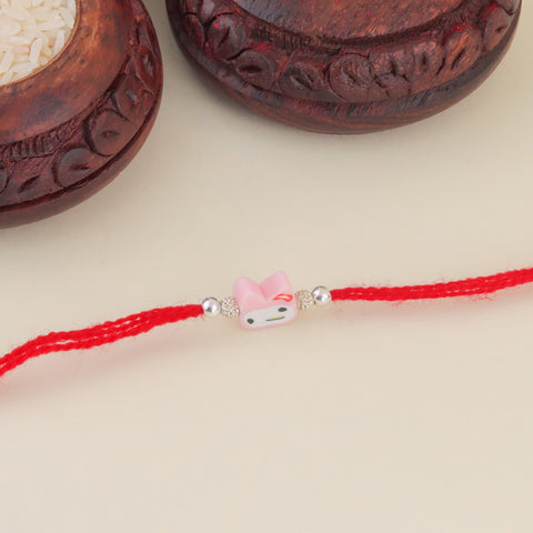 Lucky Cat With Silver Beads Kids Rakhi