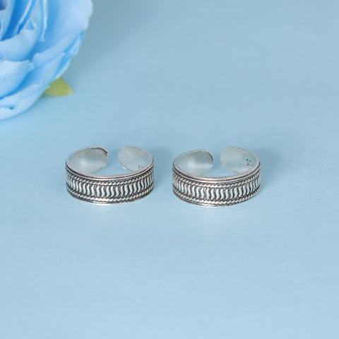 925 Sterling Silver Rope Edge Oxidized Adjustable Toe Rings for Women