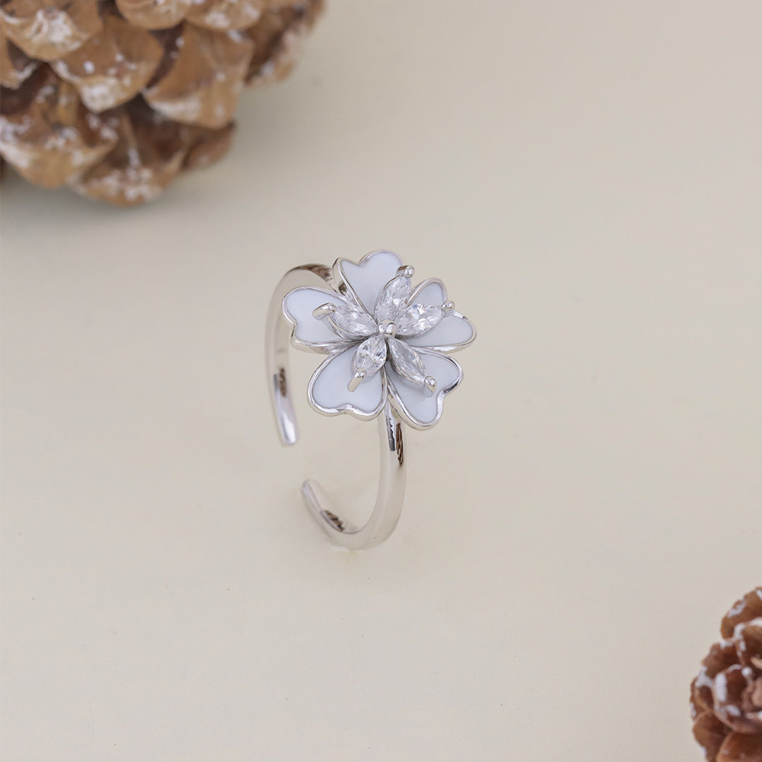 White Floral CZ Diamond Ring for Women