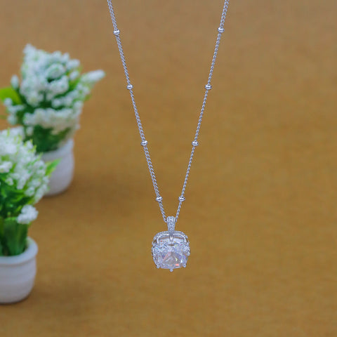 Silver Single Diamond Pendant With Chain