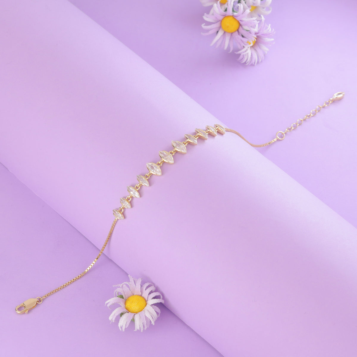 925 Sterling Silver Gold-Plated Marquise CZ Diamond Bracelet for Women