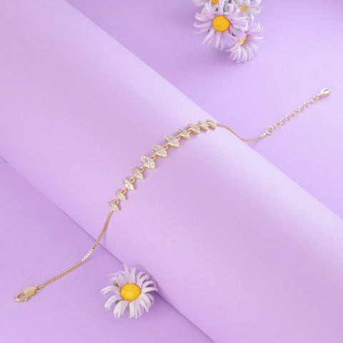 925 Sterling Silver Gold-Plated Marquise CZ Diamond Bracelet for Women