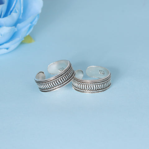 925 Sterling Silver Rope Edge Oxidized Adjustable Toe Rings for Women