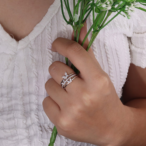 silver buterfly design ring bend