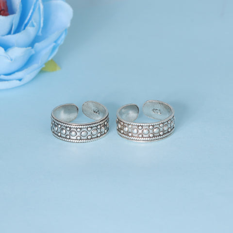 925 Sterling Silver Antique Floral Pattern Adjustable Toe Rings for Women