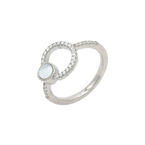 Double round with mother of pearl diamond silver ring