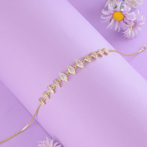 925 Sterling Silver Gold-Plated Marquise CZ Diamond Bracelet for Women
