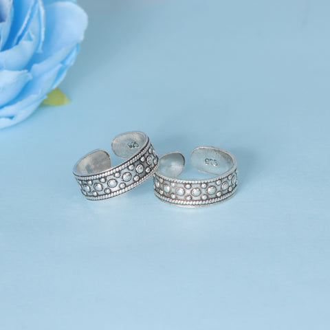 925 Sterling Silver Antique Floral Pattern Adjustable Toe Rings for Women