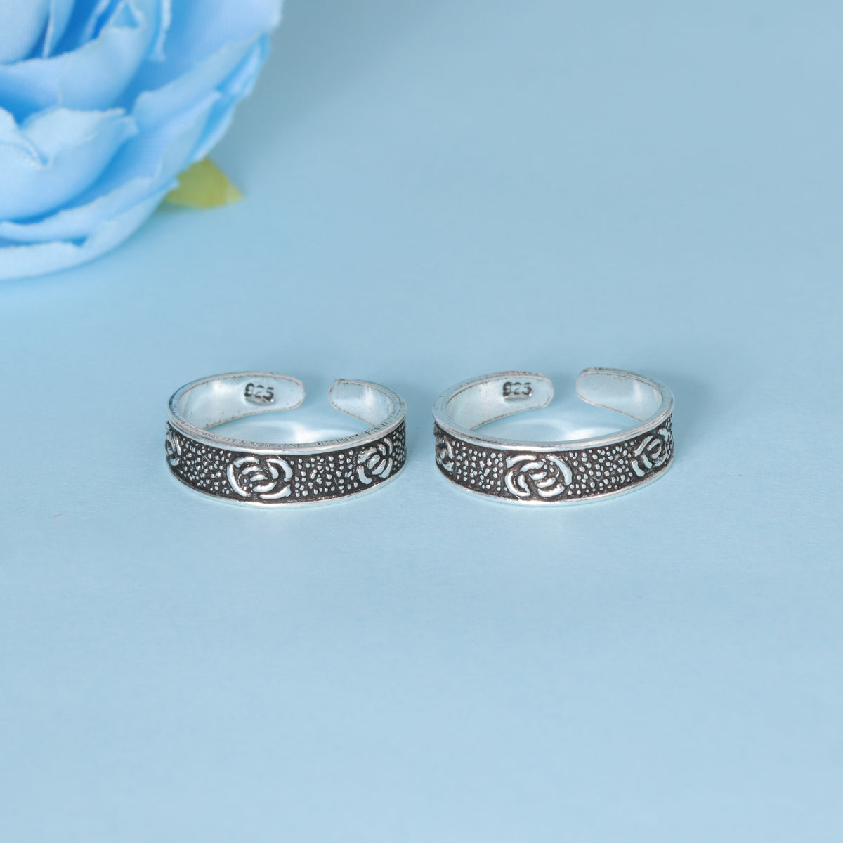 925 Sterling Silver Antique lotus design Adjustable Toe Rings for Women