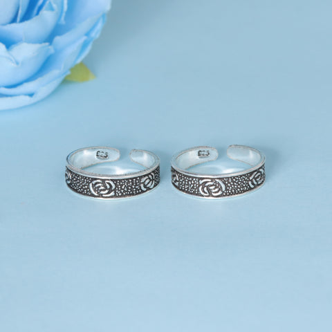 925 Sterling Silver Antique lotus design Adjustable Toe Rings for Women