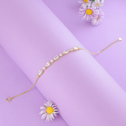 925 Sterling Silver Gold-Plated  CZ Diamond Line Bracelet for Women