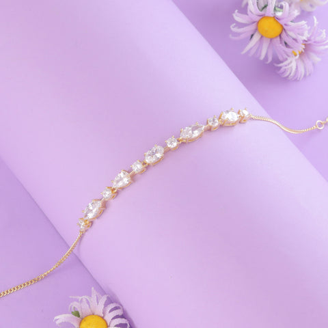 925 Sterling Silver Gold-Plated  CZ Diamond Line Bracelet for Women