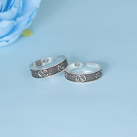 925 Sterling Silver Antique lotus design Adjustable Toe Rings for Women
