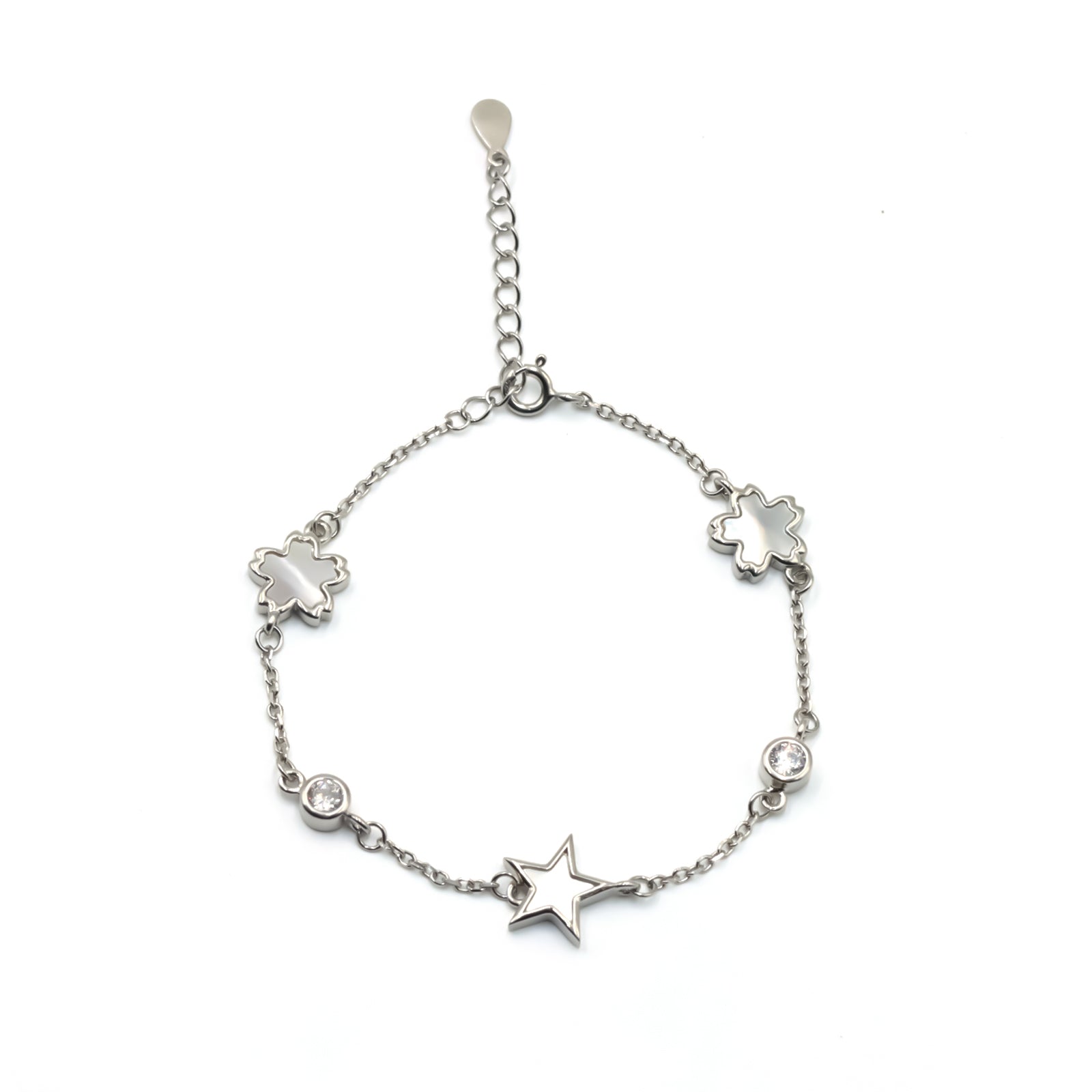 Silver star with dual flower chain bracelet