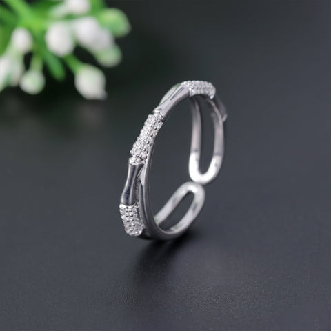 925 Sterling Silver Adjustable Textured CZ Ring for Women