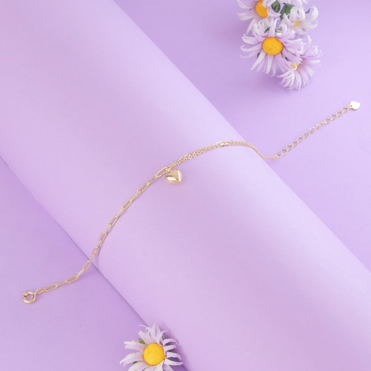 Golden Heart Charm Link Bracelet For Girl