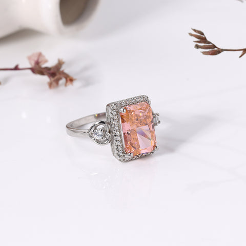 Silver Peach Sapphire Hearts s Ring