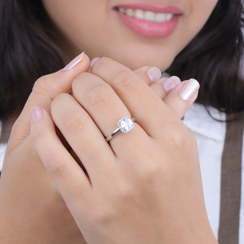 925 Sterling Silver Cushion Cut  Diamond Ring for Women