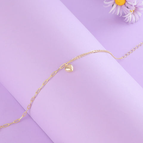 Golden Heart Charm Link Bracelet For Girl