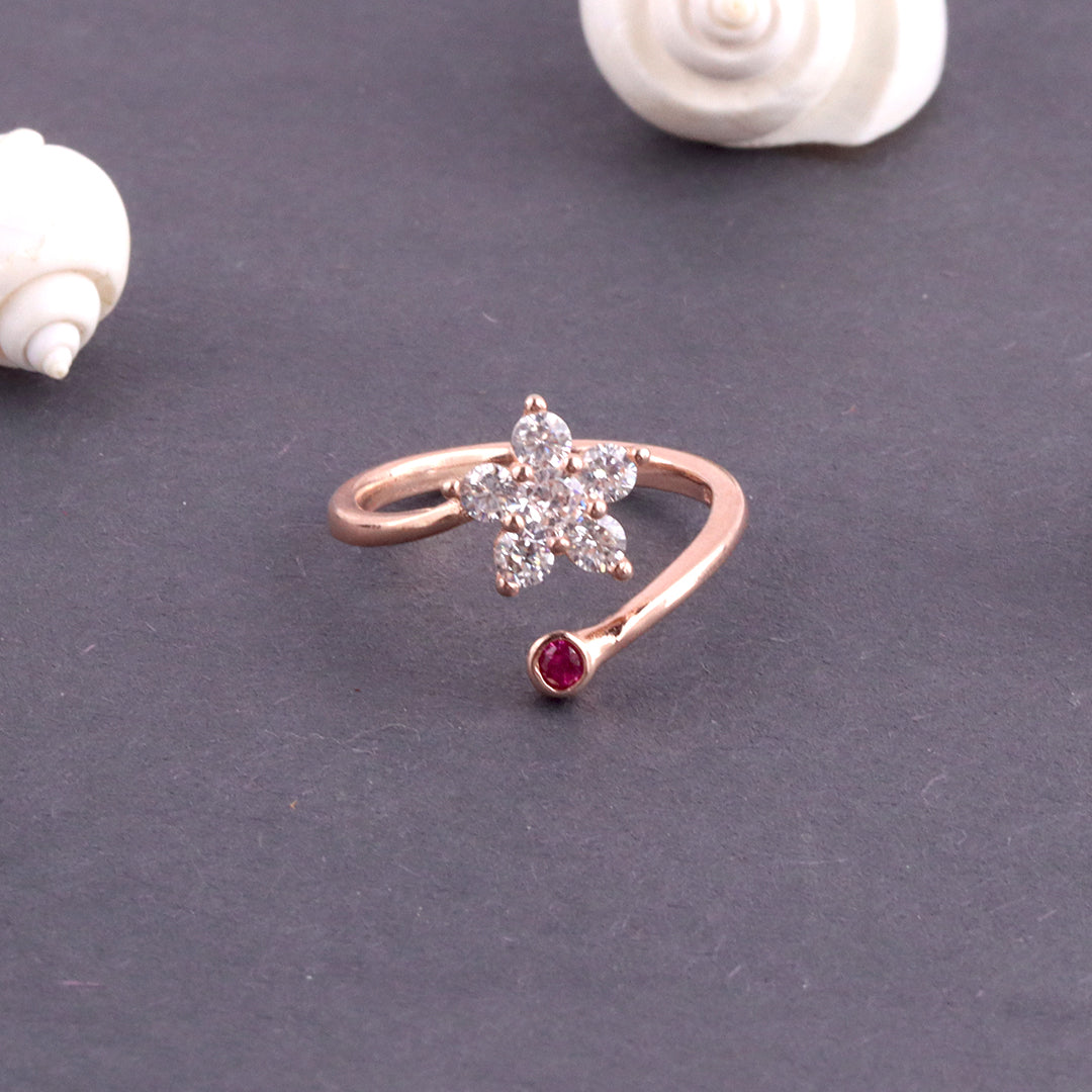 Rose Gold Flower Ring With Adjustable Size