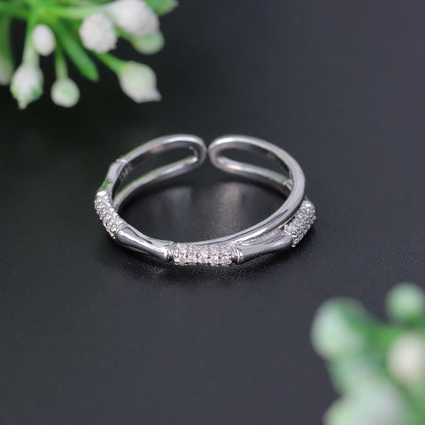 925 Sterling Silver Adjustable Textured CZ Ring for Women