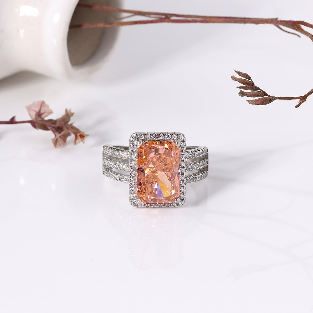 Silver Peach Sapphire Three Layer Ring