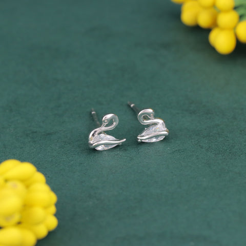 Elegant Swan CZ 925 Sterling Silver Stud Earrings