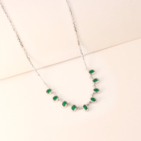 925 Sterling Silver Green Stone Pendant Chain for Women