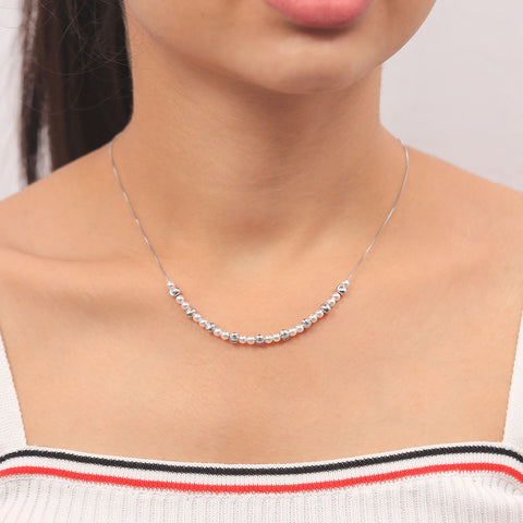 Silver Pearl With Vertical Beads Necklace