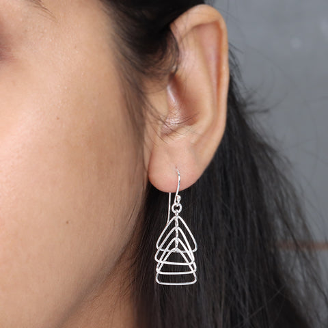 925 Sterling Silver Geometric Triangle Drop Earrings