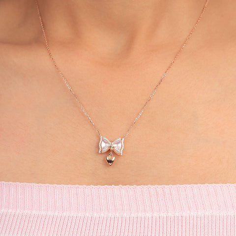 Rose Gold Butterfly Hanging Heart Pendant With Chain