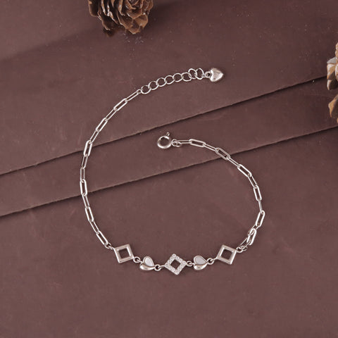 925 Sterling Silver Heart & Square Charm Bracelet for Women