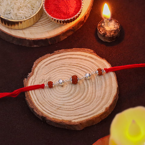 Rudraksha and 925 Silver Beads Rakhi