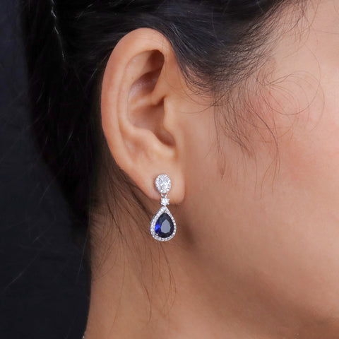 925 Sterling Silver Blue Sapphire Necklace & Earrings Set