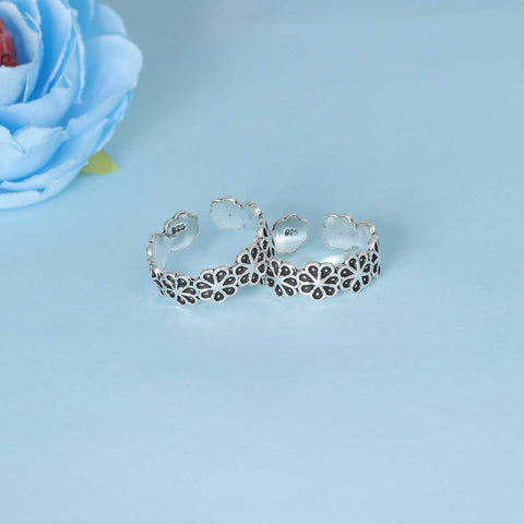925 Sterling Silver Flower Design Toe Ring for Women