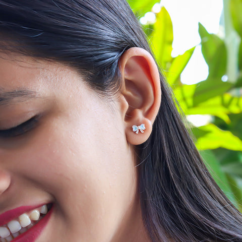 Sterling Silver Cubic Zirconia Ribbon Earrings