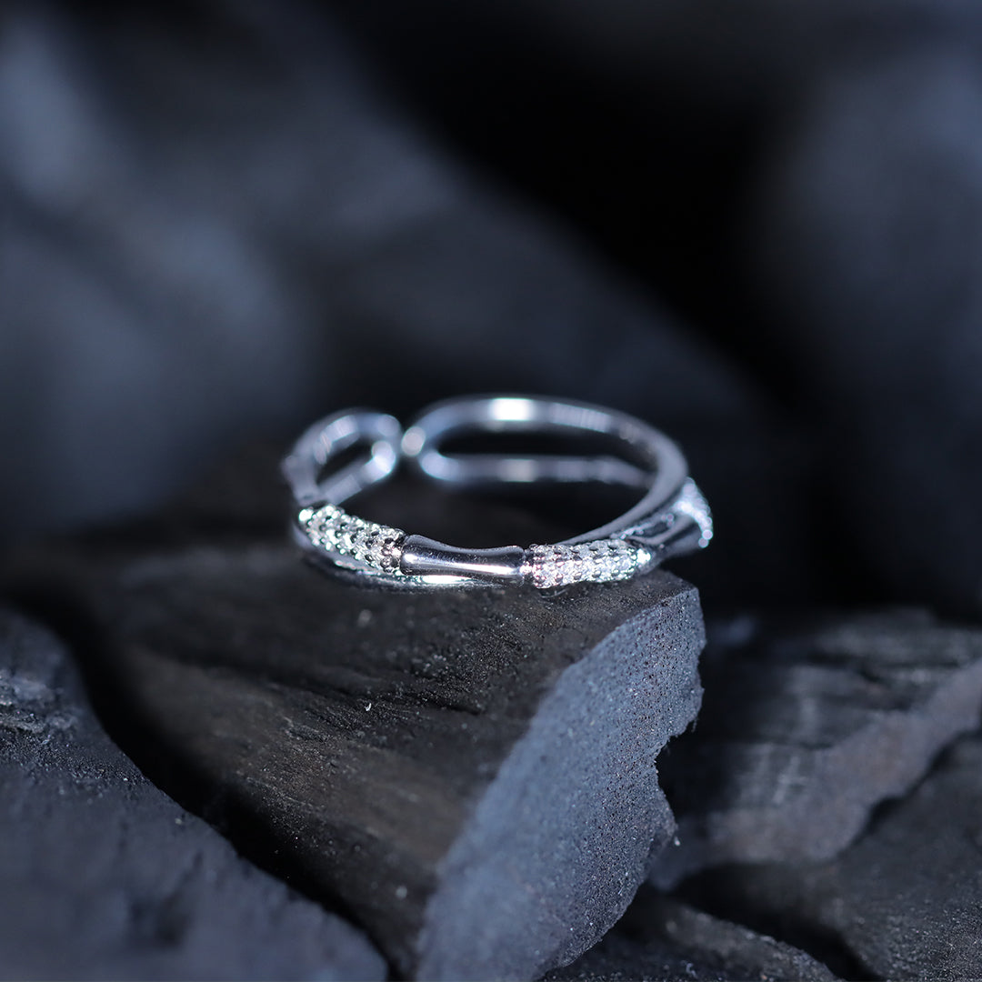 925 Sterling Silver Adjustable Textured CZ Ring for Women