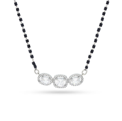 92.5 Sterling  Silver Triple Solitaire Stone Mangalsutra For Women