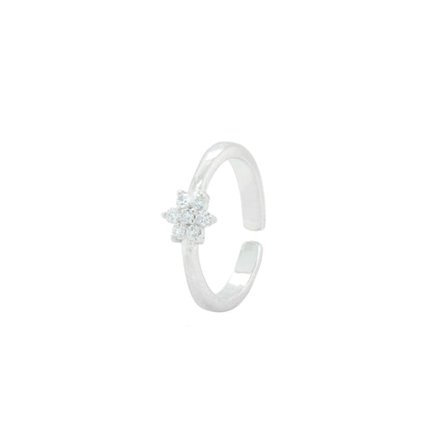 925 Sterling Silver Floral Cluster CZ Adjustable Ring for Women