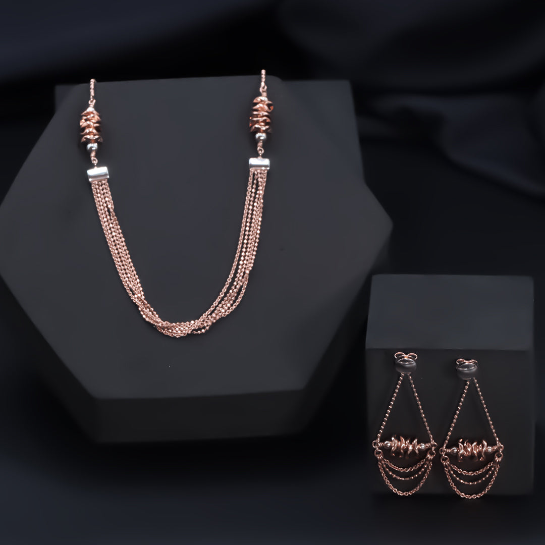 Rose gold beads necklace with earrings
