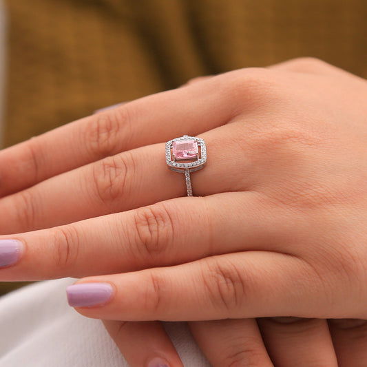 Silver Fancy Pink Sapphire Diamond Ring