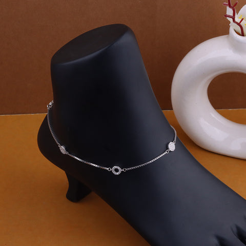 Silver round diamond bar anklet