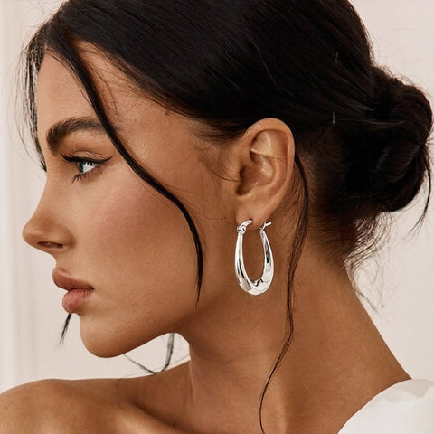 925 Sterling Silver U-Shaped Hoop Earrings for Women